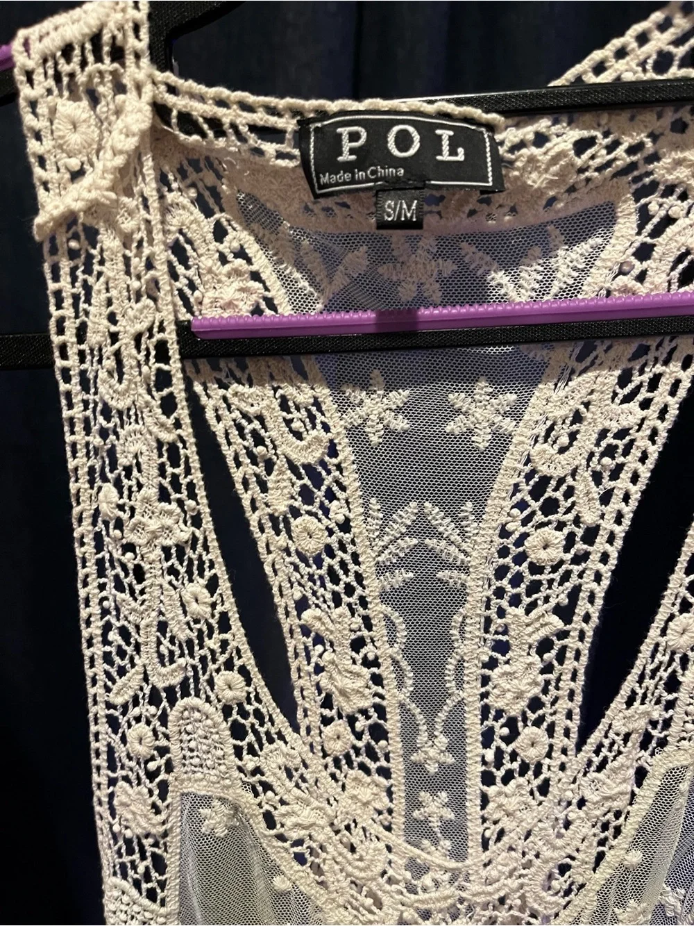 POL Sheer Lace Crochet Ombre Tank Tunic in Cream and Blue